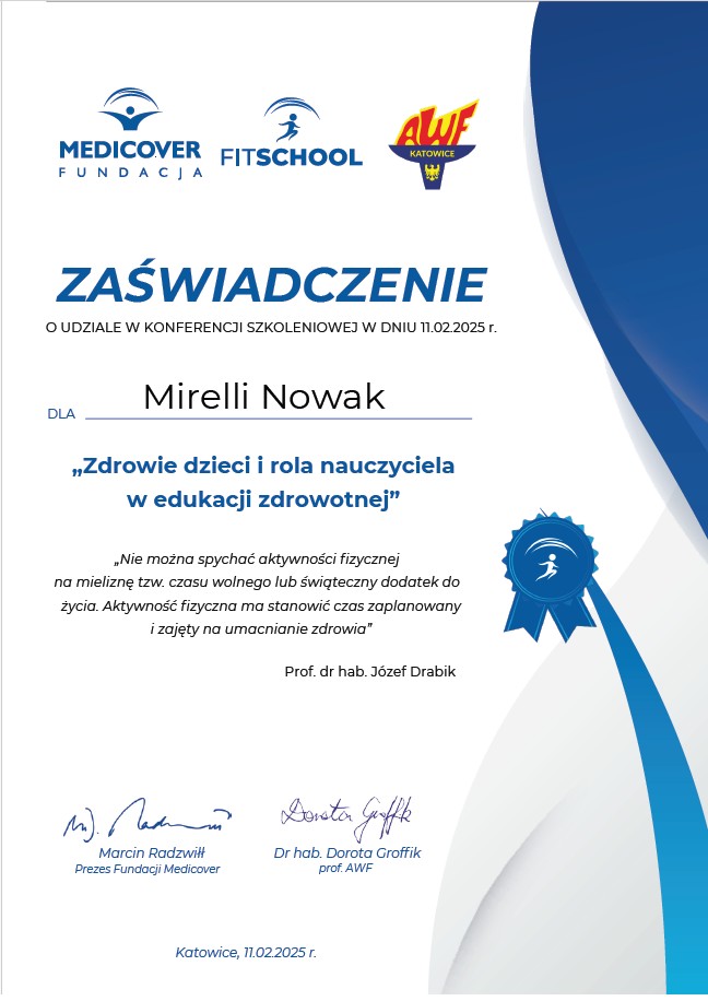 Zaświadczenie Fit school 