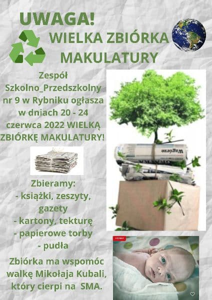 Zbiórka makulatury dla Mikołaja Kubali