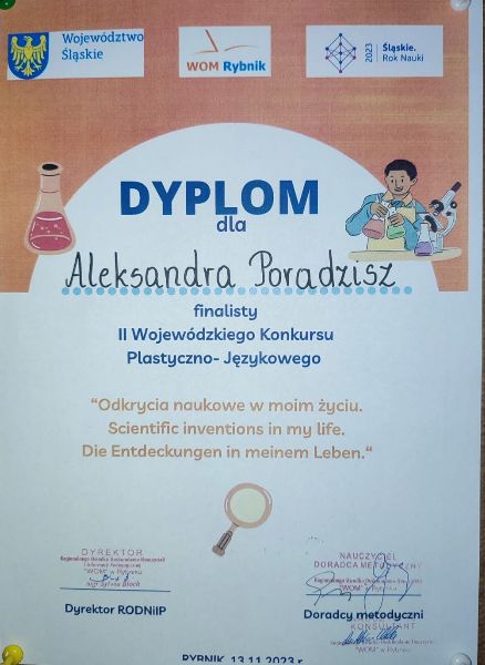 II Wojewódzki Konkurs Plastyczno-Językowym pt. Odkrycia naukowe w moim życiu