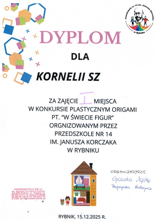 'W ŚWIECIE FIGUR' - KONKURS PLASTYCZNY ORIGAMI