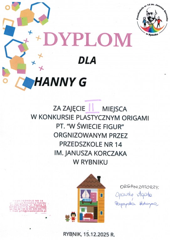 'W ŚWIECIE FIGUR' - KONKURS PLASTYCZNY ORIGAMI