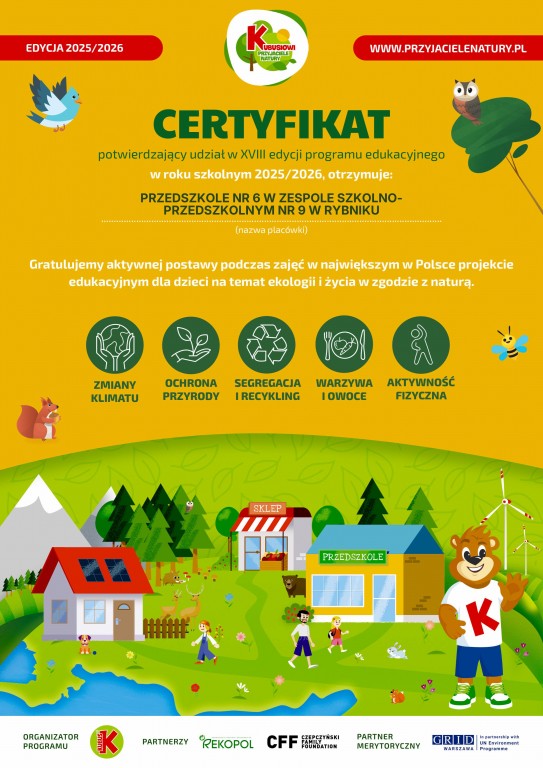 'KUBUSIOWI PRZYJACIELE NATURY' - CERTYFIKAT