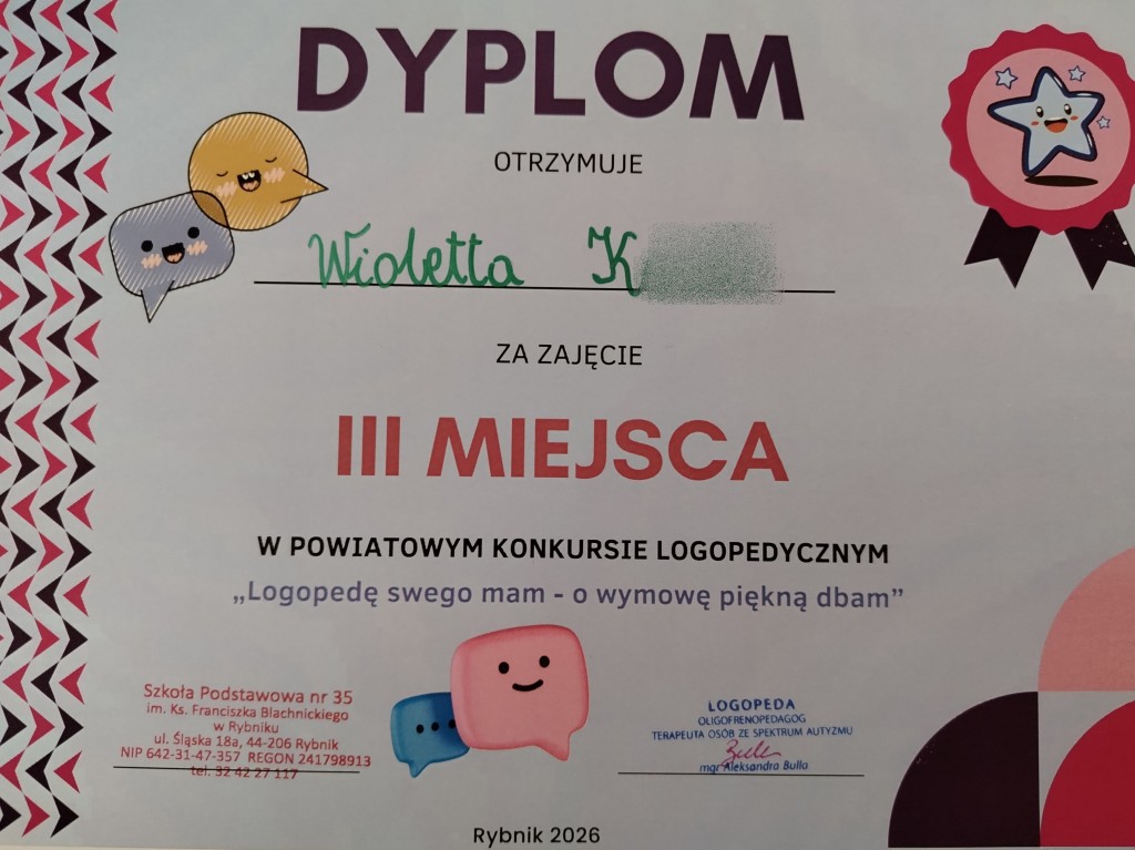 'LOGOPEDĘ SWEGO MAM - O WYMOWĘ PIĘKNĄ DBAM' - POWIATOWY KONKURS LOGOPEDYCZNY